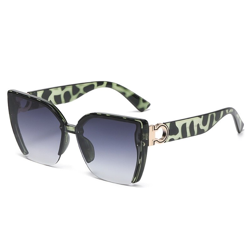Classic Ladies Fashion Cateye Sunglasses Leopard Luxury Brand Semi Rimless Women Sunglasses