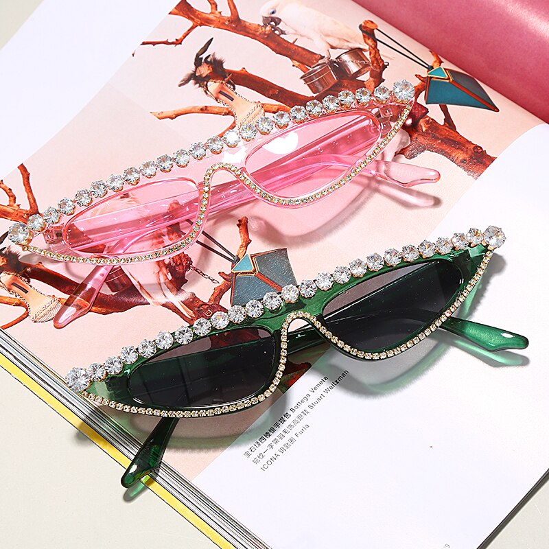Cat Eye Sunglasses Women Luxury Diamond Sunglasses Men Small Glasses Ladies Vintage Rhinestone Sunglasses Retro Female