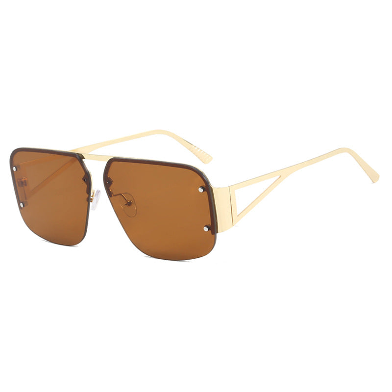 Fashion Rivet Polygonal Sunglasses Pilot European and American Retro Sunglasses Half Frame Versatile Sunglasses Concave Design