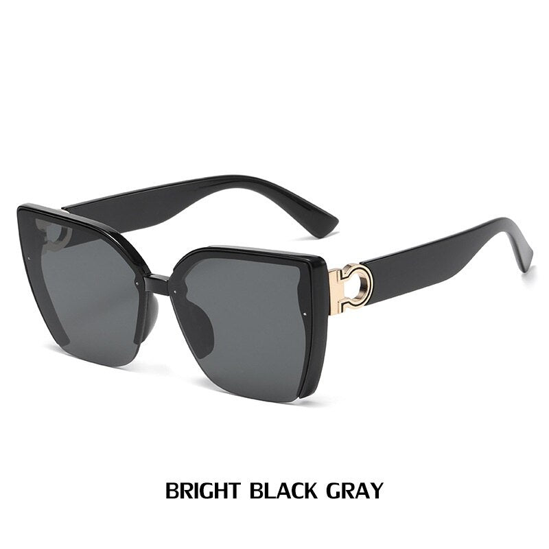 Classic Ladies Fashion Cateye Sunglasses Leopard Luxury Brand Semi Rimless Women Sunglasses