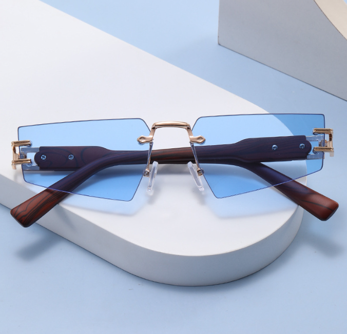 Wood grain leg sunglasses glasses frameless gray sunglasses