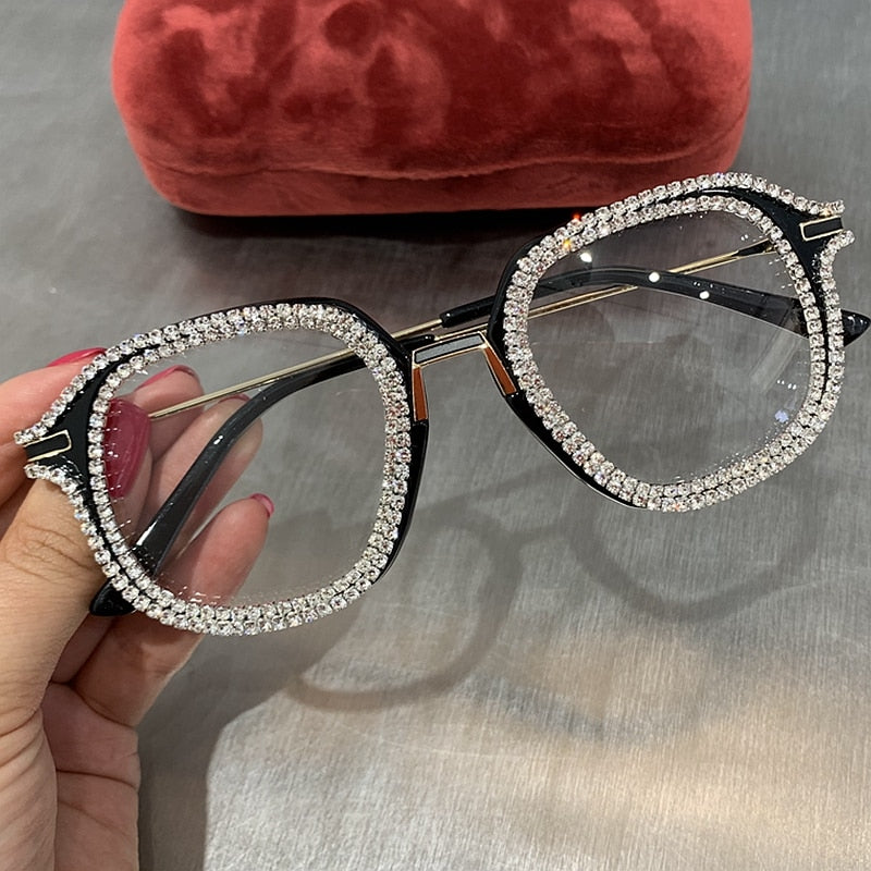 Women Sunglasses Vintage clear lens glasses ladies luxury rhinestone eyeglasses men optical Shades