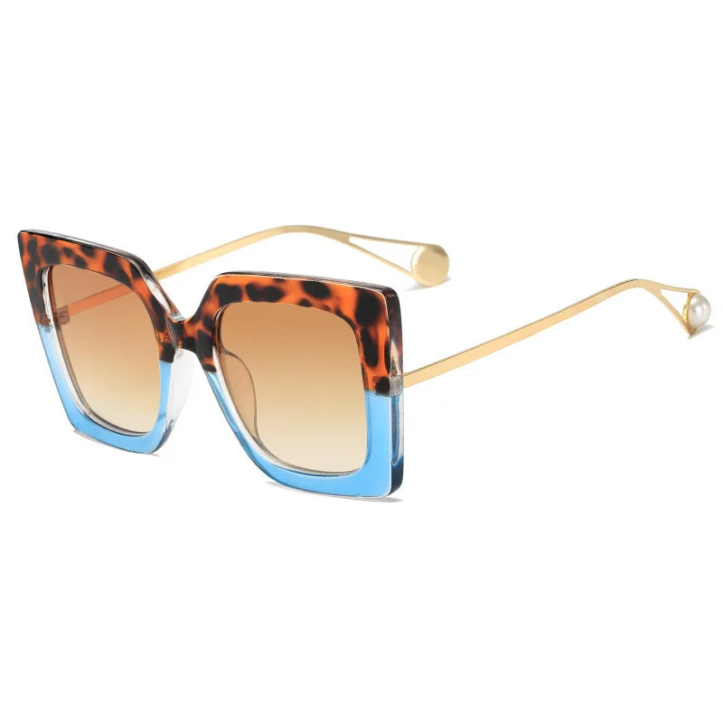 Oversized Pearl Cat Eye Sunglasses for Women – UV400 Alloy Frame