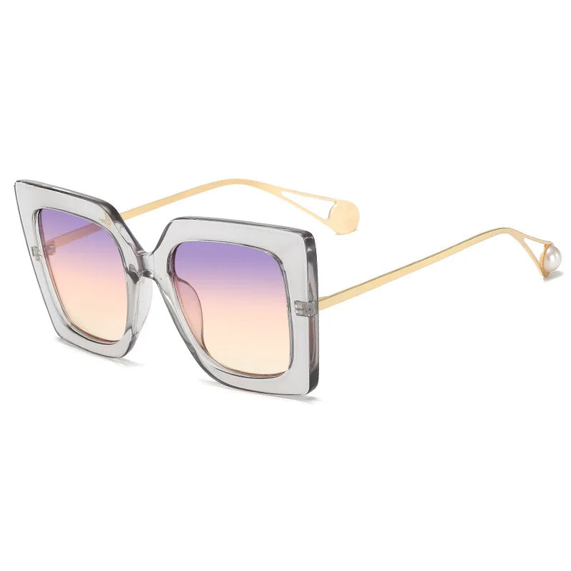 Oversized Pearl Cat Eye Sunglasses for Women – UV400 Alloy Frame