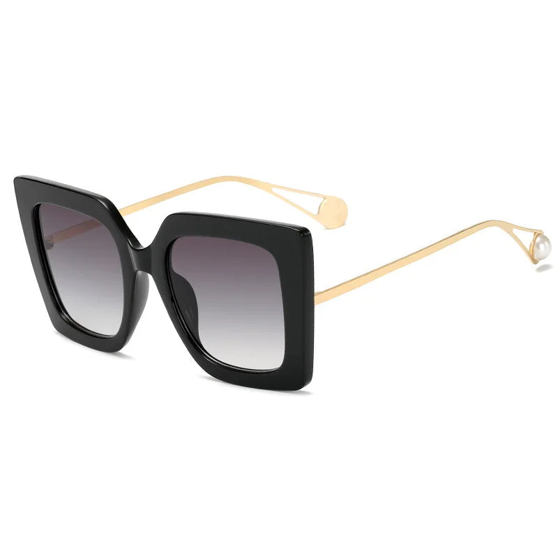 Oversized Pearl Cat Eye Sunglasses for Women – UV400 Alloy Frame