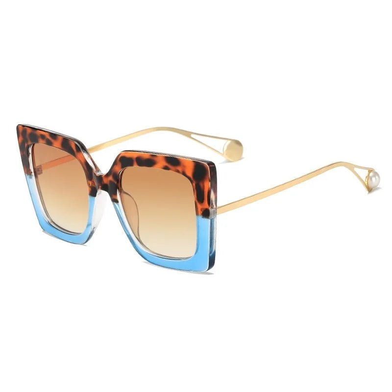 Oversized Pearl Cat Eye Sunglasses for Women – UV400 Alloy Frame