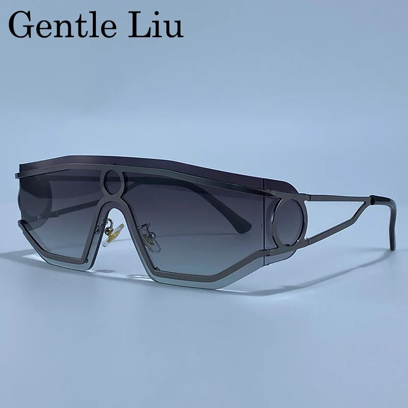 Rimless Shield Wrap Sunglasses for Women – Punk UV400 Goggle